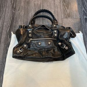 Balenciaga city bag with large silver hardware grommets